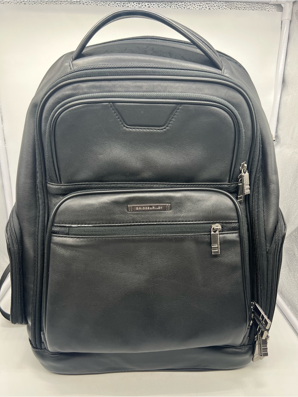 BRIGGS & RILEY KL275 @Work Medium Black Leather Travel Commuter Laptop Backpack